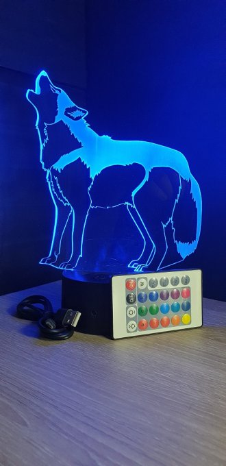 Lampe led 3D Hurlement loup, chien, veilleuse, déco, enfant, illusion