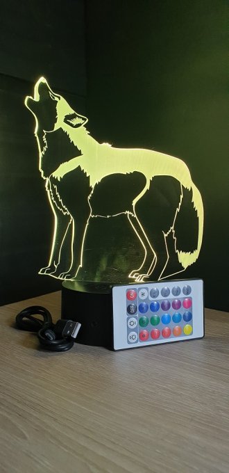 Lampe led 3D Hurlement loup, chien, veilleuse, déco, enfant, illusion