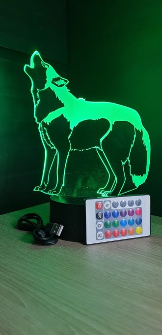 Lampe led 3D Hurlement loup, chien, idée cadeau, veilleuse, déco, enfant, chambre, illusion