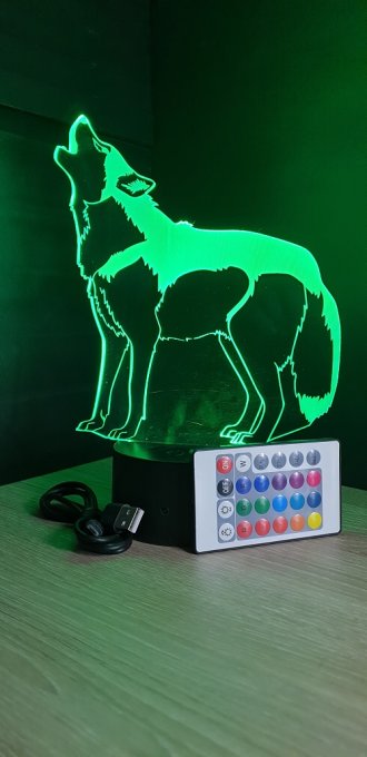 Lampe led 3D Hurlement loup, chien, veilleuse, déco, enfant, illusion