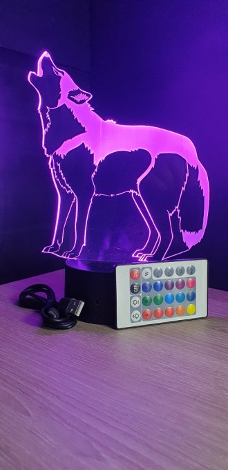 Lampe led 3D Hurlement loup, chien, veilleuse, déco, enfant, illusion