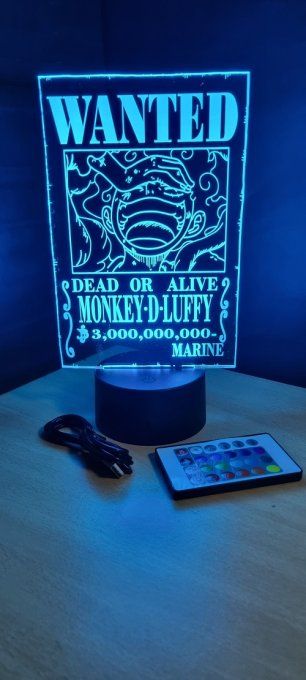 Lampe led 3D Monkey D Luffy Gear 5, Wanted, veilleuse, déco, chevet
