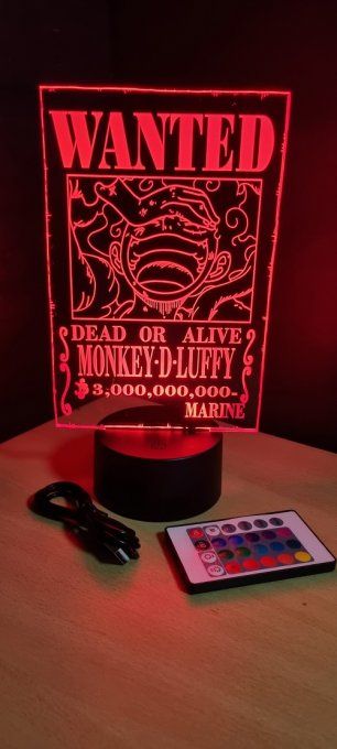 Lampe led 3D Monkey D Luffy Gear 5, Wanted, veilleuse, déco, chevet