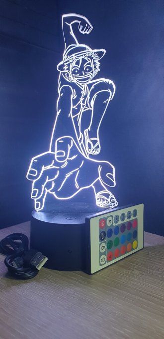 Lampe led 3D Luffy, One Piece, manga, veilleuse, idée cadeau, dessin animé, déco, illusion, chevet