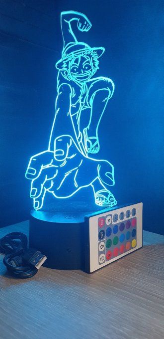 Lampe led 3D Luffy, One Piece, manga, veilleuse, idée cadeau, dessin animé, déco, illusion, chevet