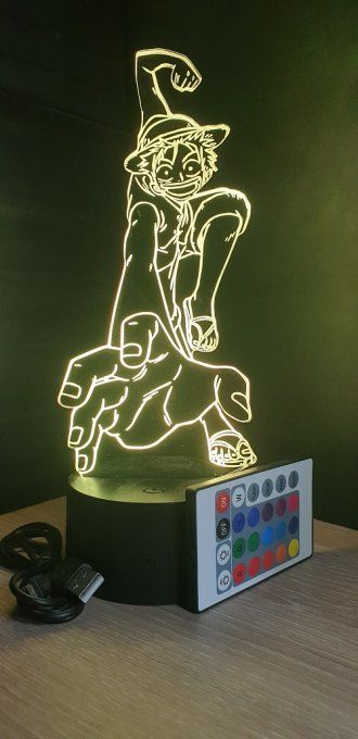 Lampe led 3D Luffy, One Piece, manga, veilleuse, idée cadeau, dessin animé, déco, illusion, chevet