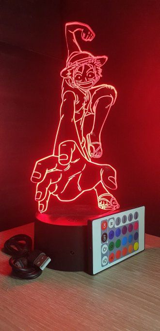 Lampe led 3D Luffy, One Piece, manga, veilleuse, idée cadeau, dessin animé, déco, illusion, chevet