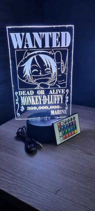 Lampe led 3D Luffy D Monkey Wanted, manga, veilleuse, idée cadeau, dessin animé, déco, chevet