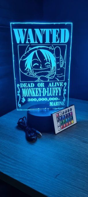 Lampe led 3D Luffy D Monkey Wanted, manga, veilleuse, idée cadeau, dessin animé, déco, chevet