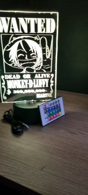 Lampe led 3D Luffy D Monkey Wanted, manga, veilleuse, déco, chevet