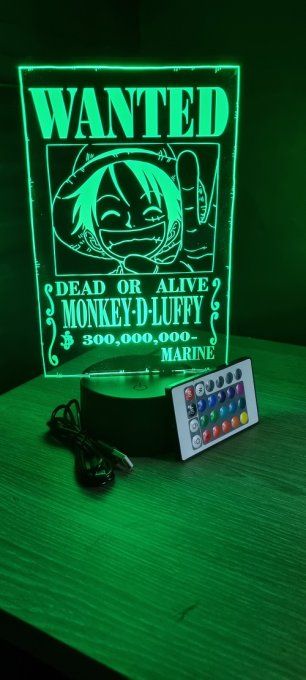 Lampe led 3D Luffy D Monkey Wanted, manga, veilleuse, idée cadeau, dessin animé, déco, chevet