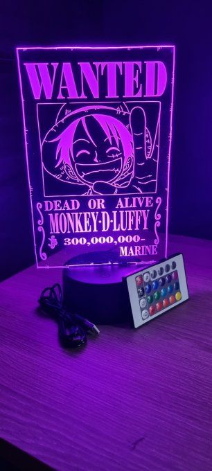 Lampe led 3D Luffy D Monkey Wanted, manga, veilleuse, idée cadeau, dessin animé, déco, chevet