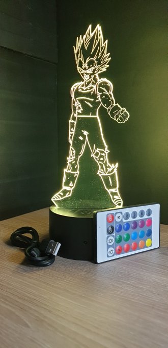 Lampe led 3D Majin Vegeta, Dragon Ball, manga, veilleuse, idée cadeau, dessin animé, déco, illusion