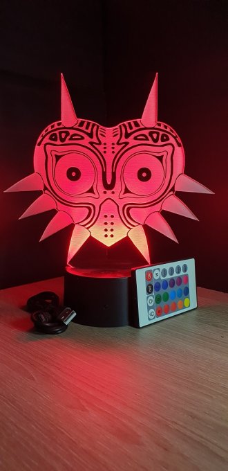 Lampe led 3D Majora Mask Zelda, console, jeux vidéo, veilleuse, geek