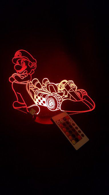 Lampe led 3D Mario sur Yoshi, Mario, jeu vidéo, illusion, déco, chevet