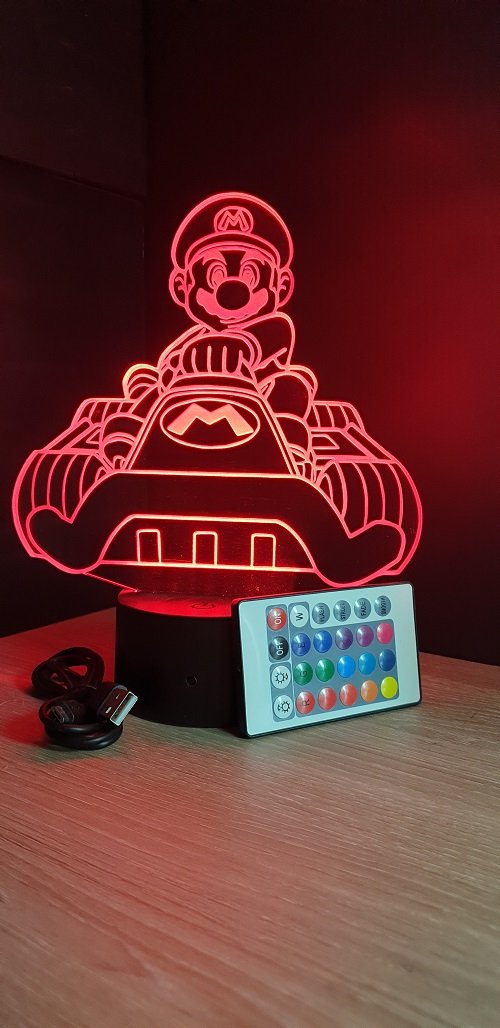 Lampe led 3D Mario kart, jeu vidéo, veilleuse, décoration, illusion