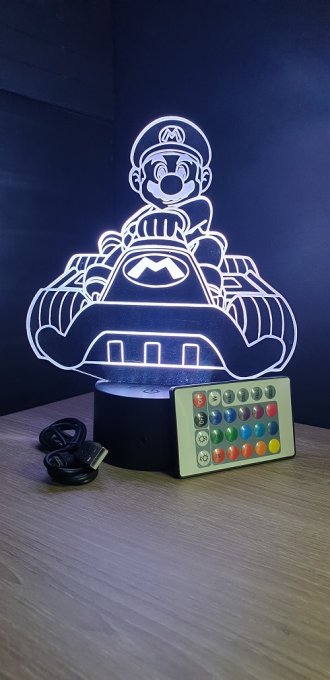 Lampe led 3D Mario kart, Mario , jeu vidéo, veilleuse, cadeau original, personnalisable, illusion