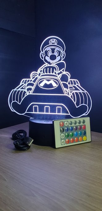 Lampe led 3D Mario kart, jeu vidéo, veilleuse, décoration, illusion