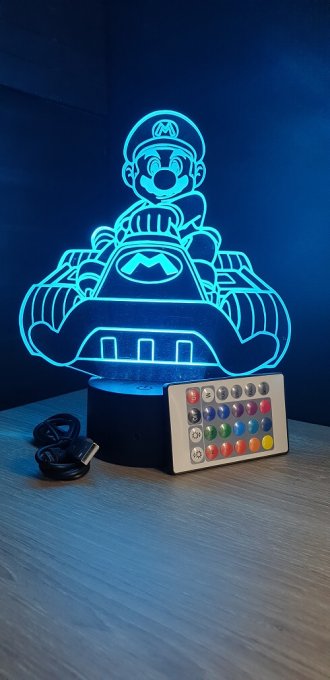 Lampe led 3D Mario kart, Mario , jeu vidéo, veilleuse, cadeau original, personnalisable, illusion
