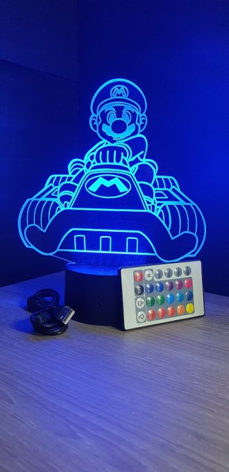 Lampe led 3D Mario kart, Mario , jeu vidéo, veilleuse, cadeau original, personnalisable, illusion