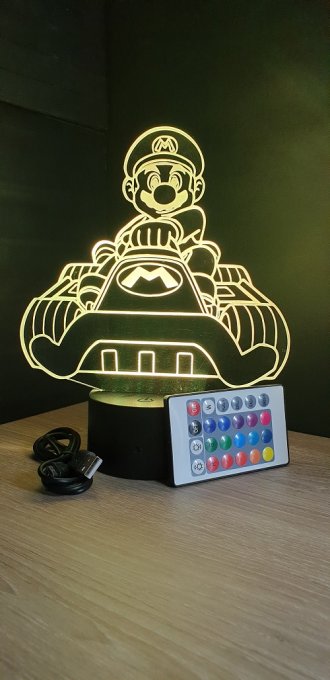 Lampe led 3D Mario kart, Mario , jeu vidéo, veilleuse, cadeau original, personnalisable, illusion