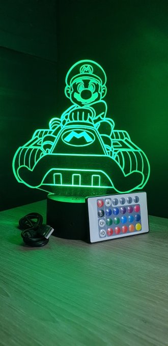 Lampe led 3D Mario kart, Mario , jeu vidéo, veilleuse, cadeau original, personnalisable, illusion