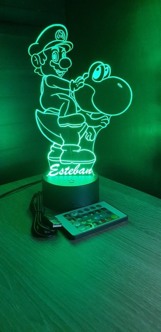 Lampe led 3D Mario sur Yoshi, Mario, jeu vidéo, illusion, déco, chevet