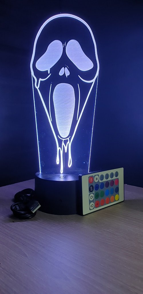 Lampe led 3D Masque, Scream, veilleuse, chevet, néon, idée cadeau, déco, illusion, bureau, lumière