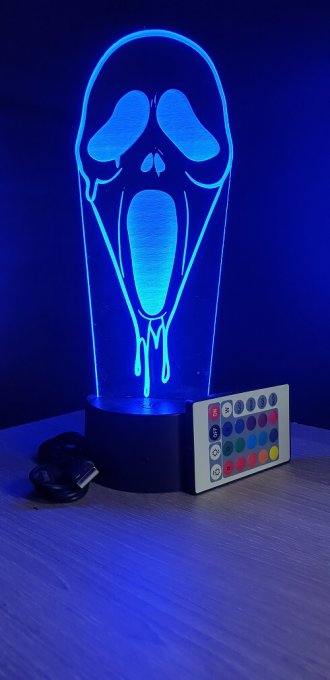 Lampe led 3D Masque, Scream, veilleuse, chevet, néon, idée cadeau, déco, illusion, bureau, lumière