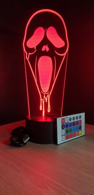 Lampe led 3D Masque, Scream, veilleuse, chevet, cadeau, déco, illusion