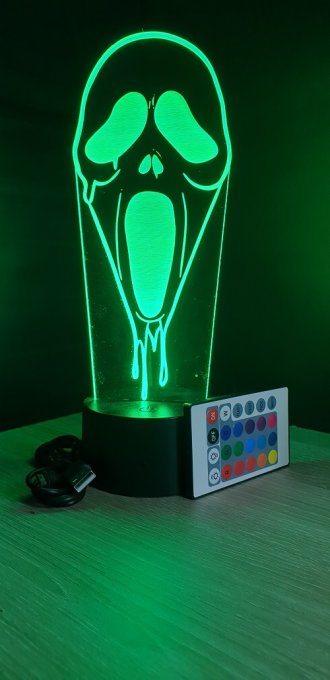 Lampe led 3D Masque, Scream, veilleuse, chevet, cadeau, déco, illusion