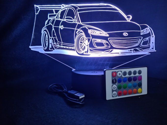 Lampe led 3D Mazda RX8, retro, voiture, veilleuse, chevet, cadeau, déco, illusion