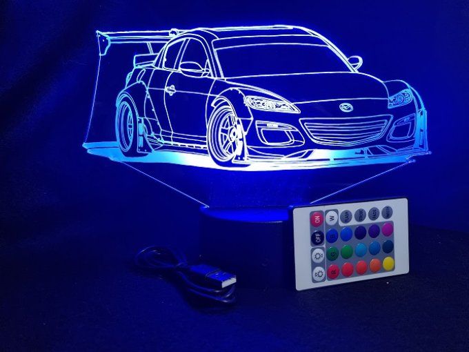 Lampe led 3D Mazda RX8, retro, voiture, veilleuse, chevet, cadeau, déco, illusion