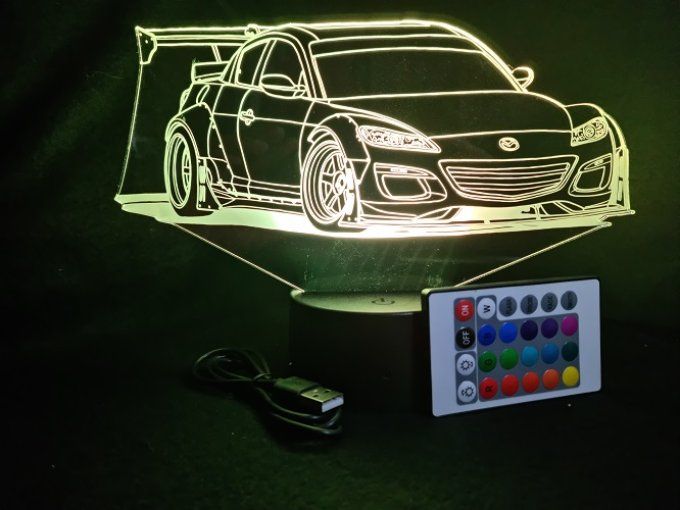 Lampe led 3D Mazda RX8, retro, voiture, veilleuse, chevet, cadeau, déco, illusion
