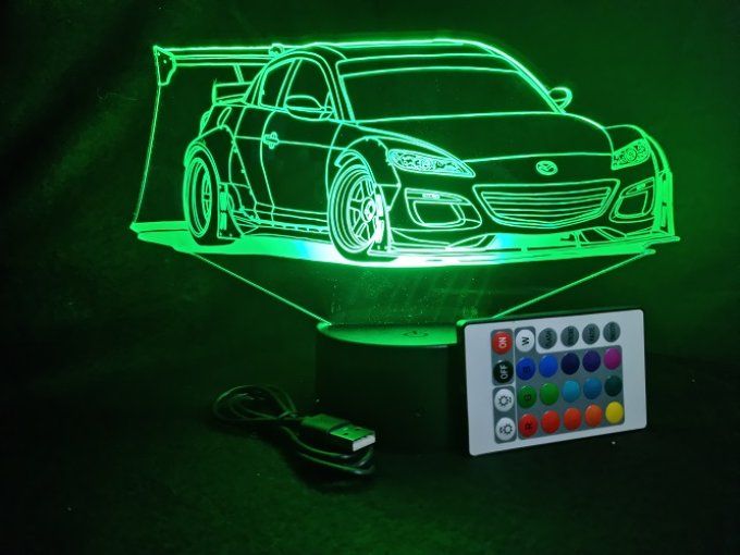 Lampe led 3D Mazda RX8, retro, voiture, veilleuse, chevet, cadeau, déco, illusion