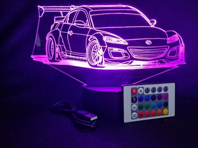 Lampe led 3D Mazda RX8, retro, voiture, veilleuse, chevet, cadeau, déco, illusion