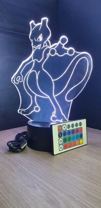 Lampe led 3D Mewtwo, Pokemon, dessin animé, veilleuse, cadeau original, personnalisable