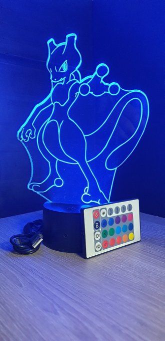 Lampe led 3D Mewtwo, Pokemon, dessin animé, veilleuse, cadeau original, personnalisable