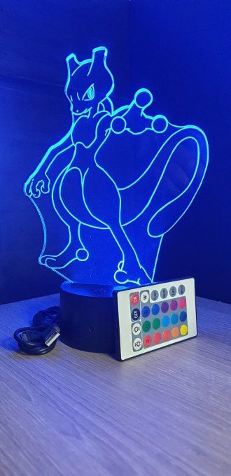 Lampe led 3D Mewtwo, Pokemon, dessin animé, veilleuse, personnalisable