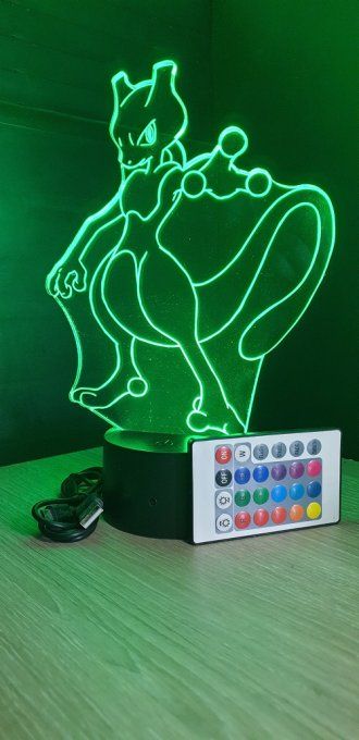 Lampe led 3D Mewtwo, Pokemon, dessin animé, veilleuse, cadeau original, personnalisable