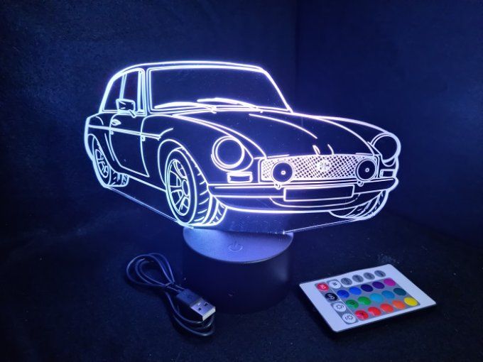 Lampe led 3D MG B, retro, voiture, veilleuse, chevet, cadeau, déco, illusion