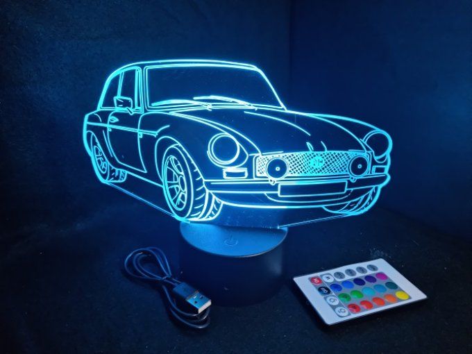 Lampe led 3D MG B, retro, voiture, veilleuse, chevet, cadeau, déco, illusion