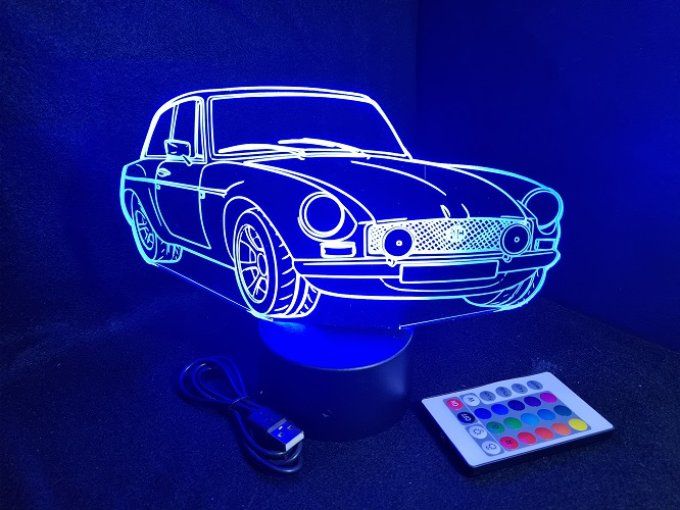 Lampe led 3D MG B, retro, voiture, veilleuse, chevet, cadeau, déco, illusion
