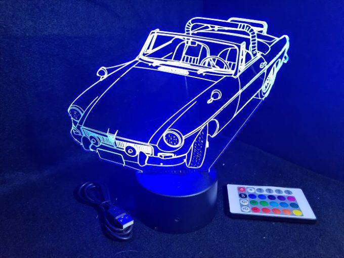 Lampe led 3D MG B cabriolé, voiture, veilleuse, chevet, cadeau