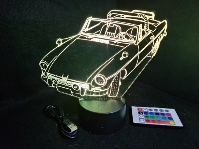 Lampe led 3D MG B cabriolé, retro, voiture, veilleuse, chevet, cadeau, déco, illusion