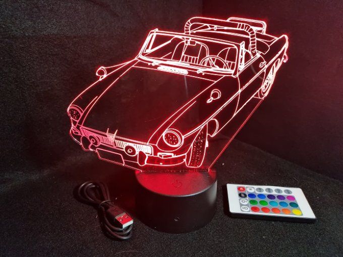Lampe led 3D MG B cabriolé, retro, voiture, veilleuse, chevet, cadeau, déco, illusion