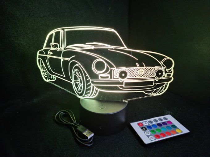 Lampe led 3D MG B, retro, voiture, veilleuse, chevet, cadeau, déco, illusion