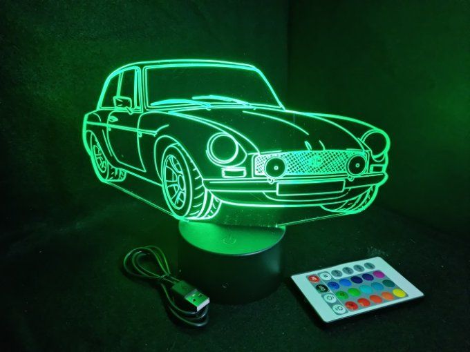 Lampe led 3D MG B, retro, voiture, veilleuse, chevet, cadeau, déco, illusion
