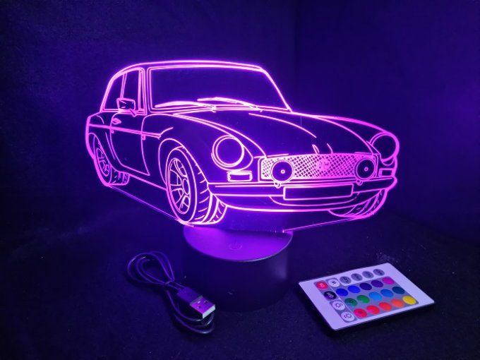 Lampe led 3D MG B, voiture, veilleuse, chevet, cadeau, lumière, déco