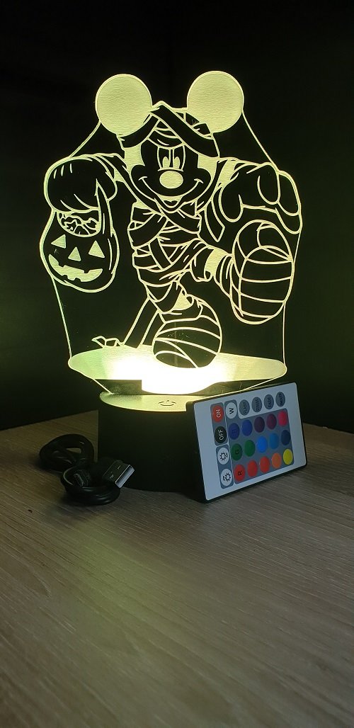 Lampe led 3D Mickey momie, veilleuse, chevet, néon, idée cadeau, déco, illusion, bureau, lumière